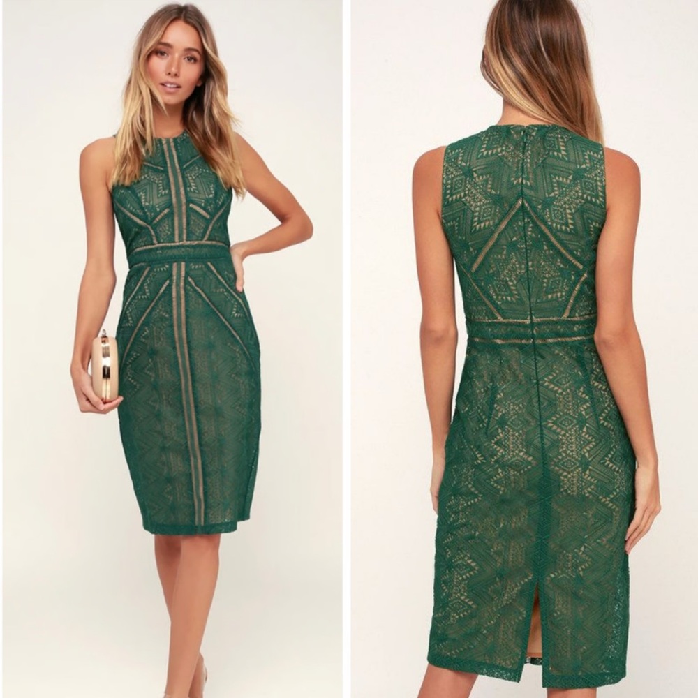Bardot Green Lace Midi Dress